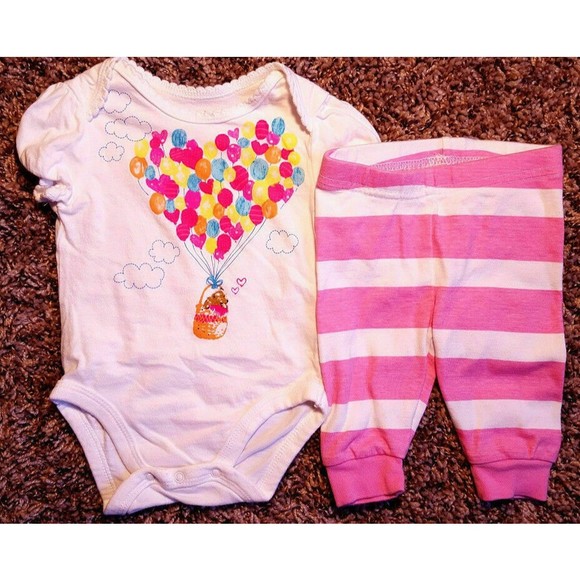 Girl's Size 0-3 M Months Two Pc Children's Place White Bear Top & Striped Pants - Picture 1 of 5